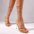 Crisscross Strap Stiletto Sandals With Lace Up Ankle Strap Round Toe High Heels