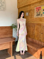 Romantic Floral Lace Long Mermaid Dress With Backless Silhouette