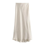 Satin High Waist Midi Skirt With Flair