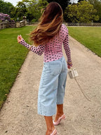 Blush Pink Polka Dot Lightweight Long Sleeve Tee O Neck Top