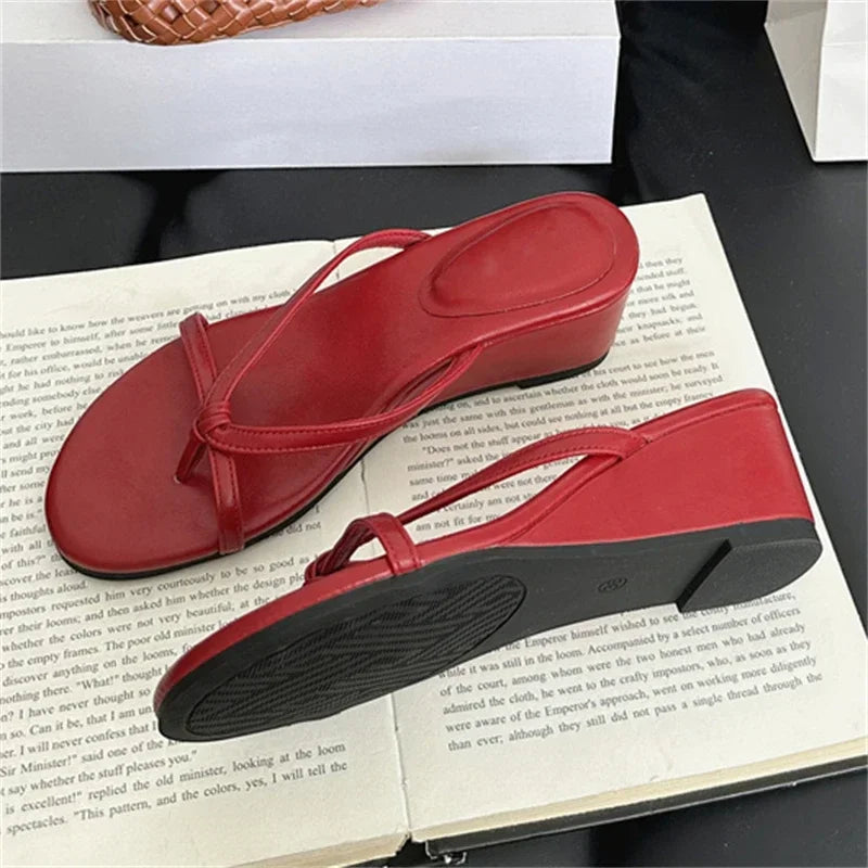 Elegant Cross Strap Wedge Sandals Low Heel Slip On