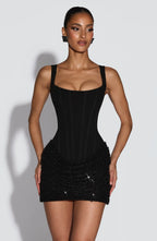Sequin Patchwork Sling Mini Dress Off Shoulder Backless Waist Cinching Party Gown