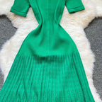 Vintage Inspired Turn Down Collar Knit Maxi Shirt Dress