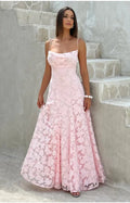 Romantic Floral Jacquard Maxi Dress With Spaghetti Straps Ruched