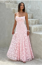 Romantic Floral Jacquard Maxi Dress With Spaghetti Straps Ruched