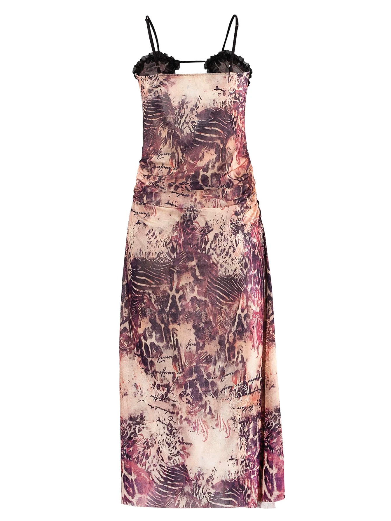 Sheer Mesh Maxi Dress With Lace Up Detail