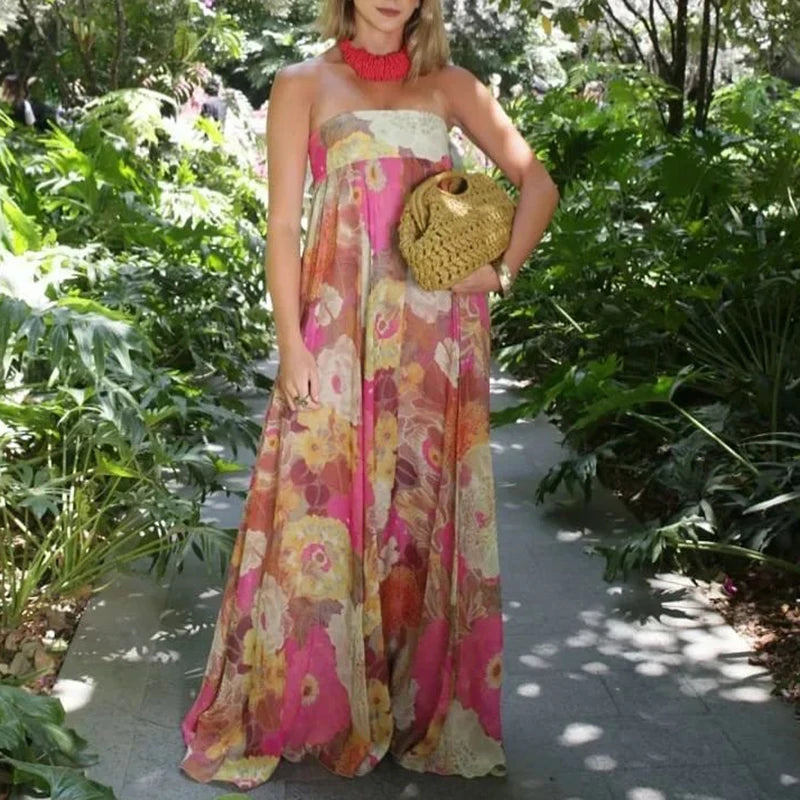 Off Shoulder Pleated Long Party Dress With Print