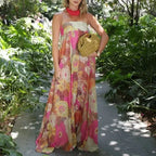 Off Shoulder Pleated Long Party Dress With Print