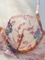 Pastel Pink Embroidered Bra And Panties Set With Steel Ring