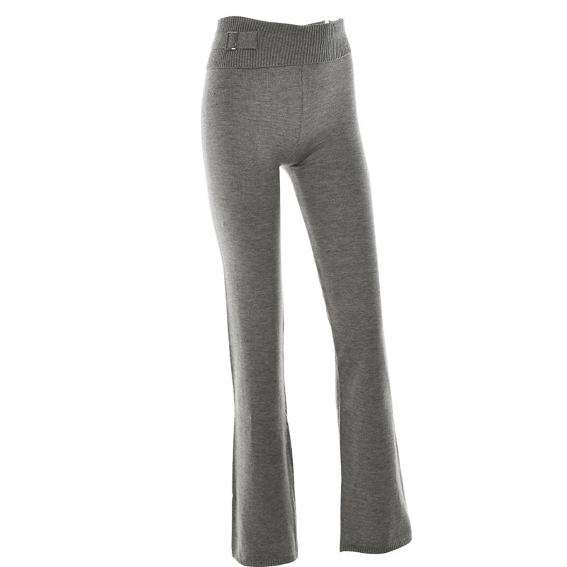 Ribbed Knit Two Piece Tracksuit Set With Hooded Crop Top And Elastic Zippered Pants