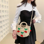 Cherry Deco Chic Shoulder Bag Mini Basket Purse Paper Weave Handmade