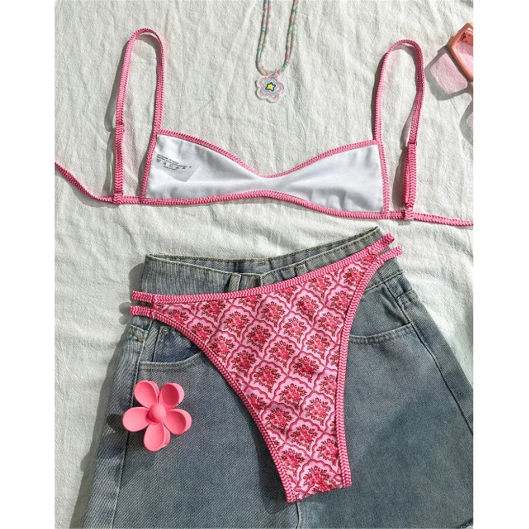 Floral Print High Leg Bikini Set Two Piece Swimwear For Women Vibrant Summer Bathing Suit
