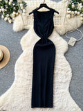 French Style Lace Knit Sleeveless Bodycon Maxi Dress