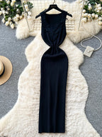 French Style Lace Knit Sleeveless Bodycon Maxi Dress