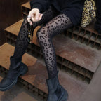 Leopard Pattern Sheer Pantyhose In Gothic Black Silky Finish Vintage Look Stockings