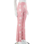 Vibrant Pink Patchwork Flared Pants With Elastic Waist And Wide Leg Streetwear Abstract Print
