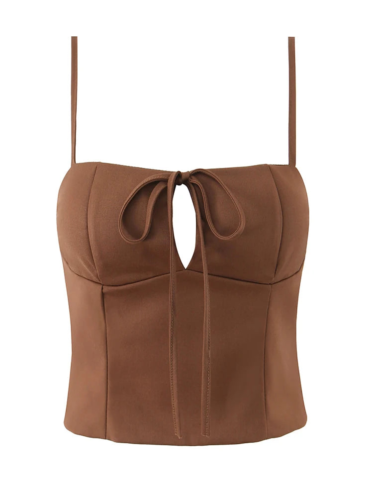 Vintage Square Collar Hollow Out Sleeeveless Cropped Top