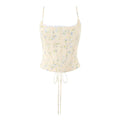 Sunlit Yellow Floral Corset Top With Lace Trim And Delicate Spaghetti Straps