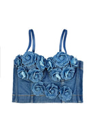 Handmade Beaded Flower Embellishment Denim Corset Vest Top