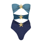 Off Shoulder Patchwork Belted One Piece Swimsuit With Cover Up for Beachside