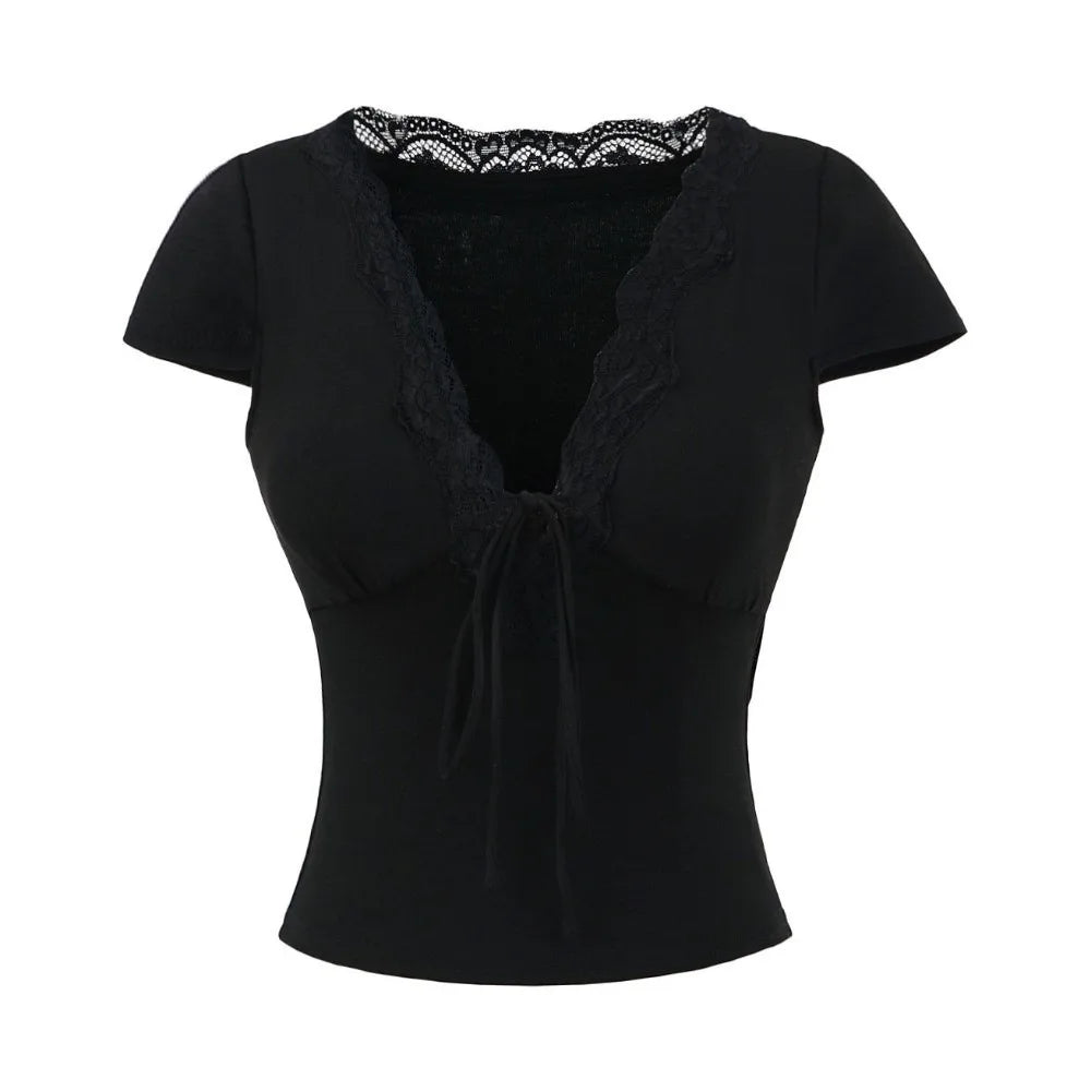 V-Neck Lace Crop Top