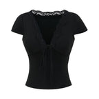 V-Neck Lace Crop Top
