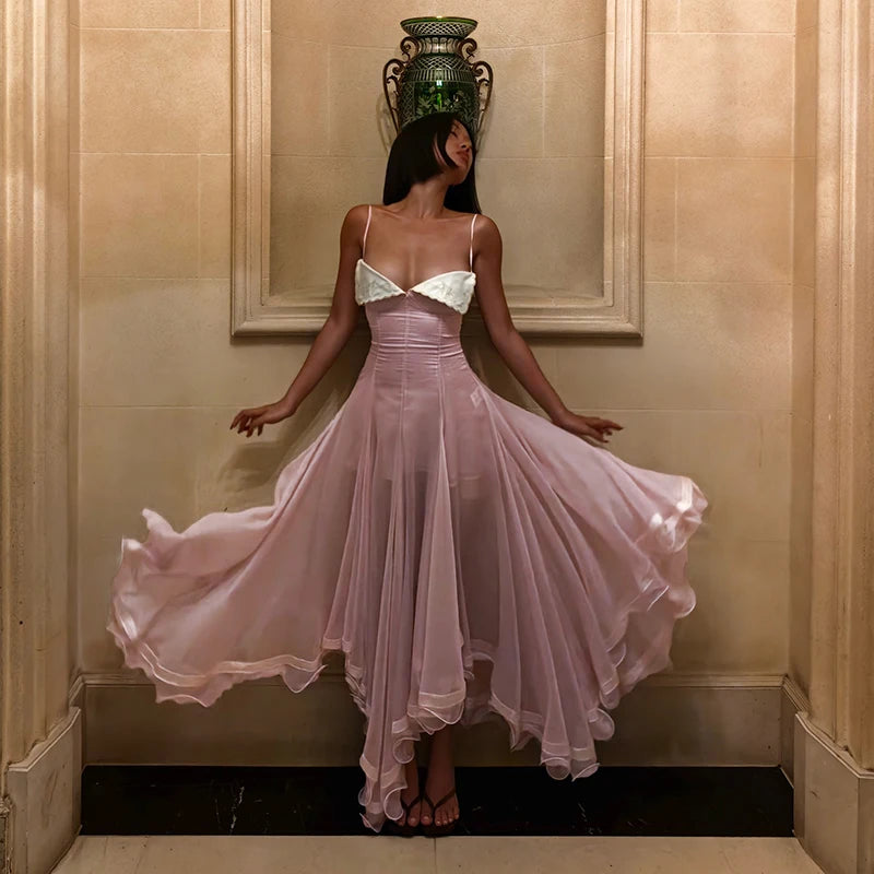 Sexy Patchwork Backless Pleated Beach Dress