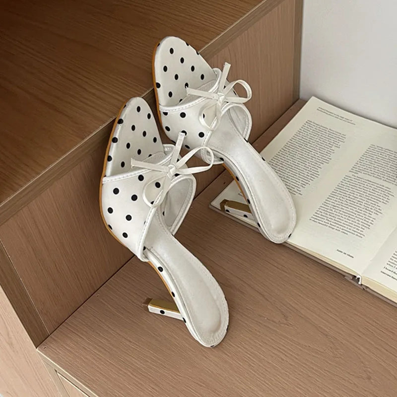 Silk Polka Dot Butterfly Knot Heels