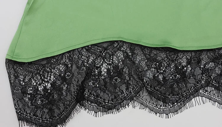 Green Camisole Lace Patchwork Slim Sheath Mini Dress