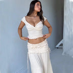 Ruffle 2 Piece Set Women Outfit Crop Top And Skirt Sets
