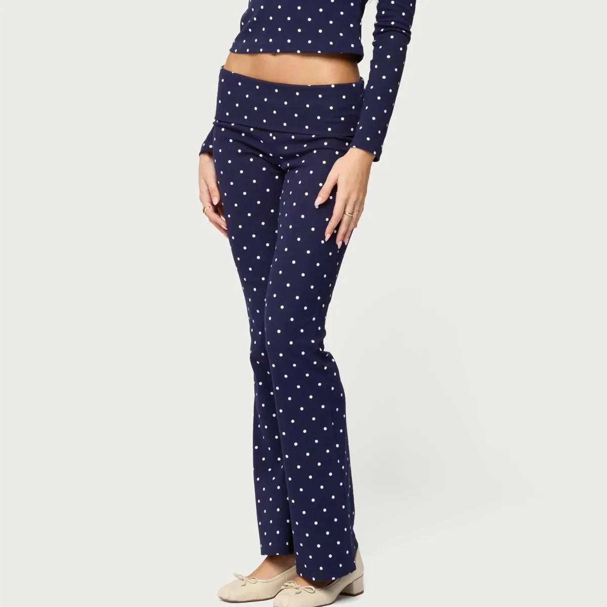 Polka Dot Wide Leg Flare Low Waist Pants