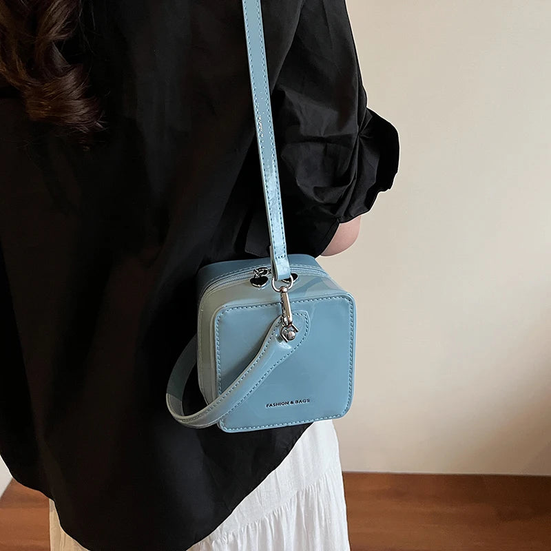 Mini Box PU Leather Crossbody Bag With Short Handle Phone Friendly Compact