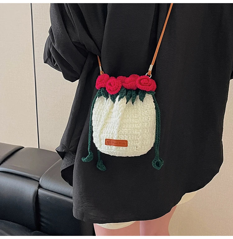 String Bucket Bag For Women Lightweight Crossbody Versatile Hollowout Design