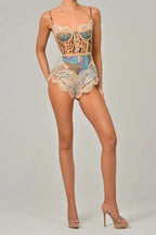 Leopard Patchwork Lace Jumpsuit With Spaghetti Straps