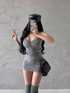 Retro Lace Patchwork Bodycon Mini Dress With Spaghetti Straps