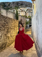 Backless Halter Midi Dress For Women Elegant A Line
