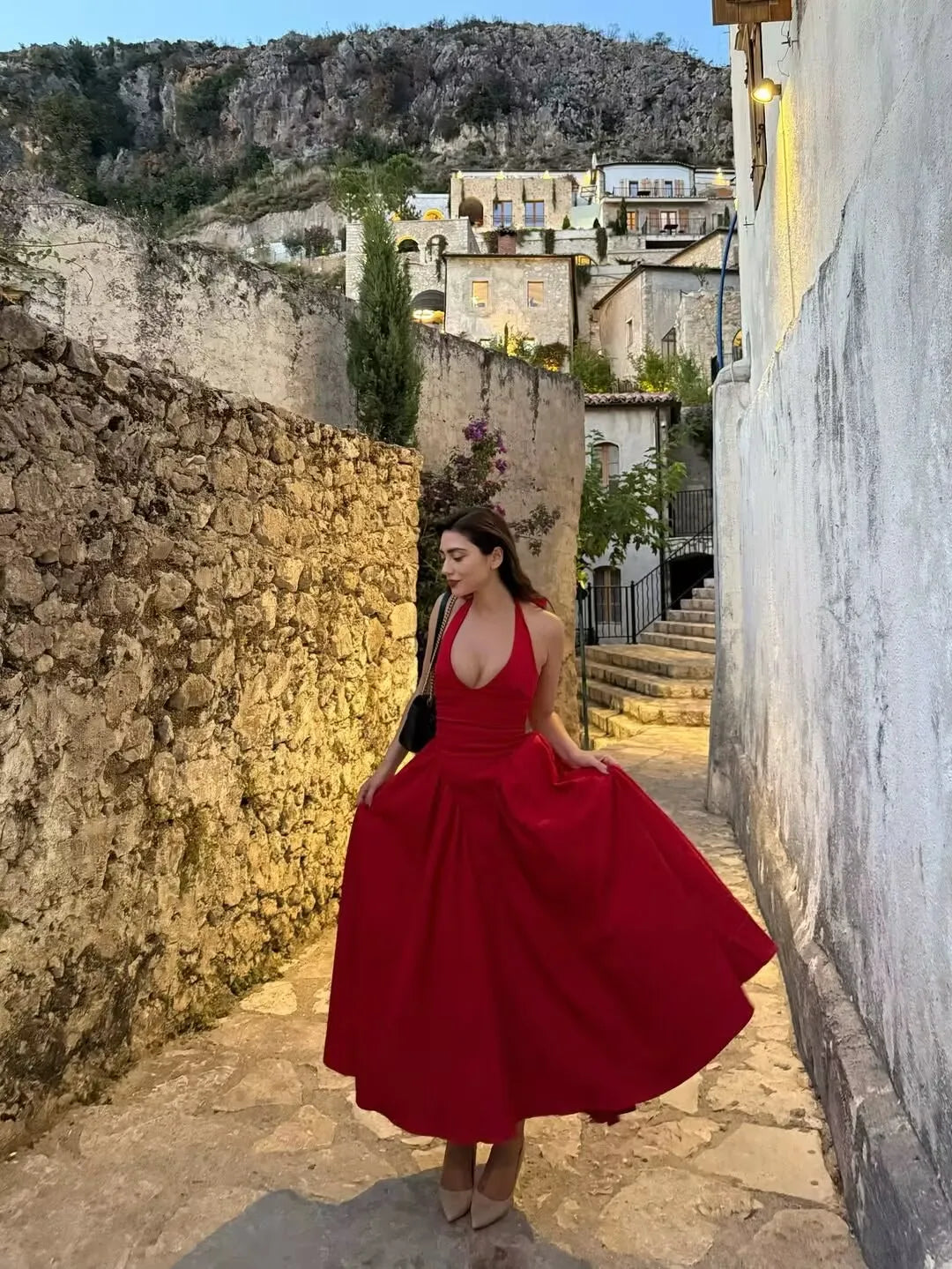 Backless Halter Midi Dress For Women Elegant A Line