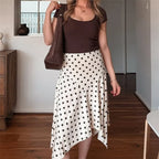 Retro Polka Dot Asymmetrical Midi Skirt With High Waist Flowy A-Line