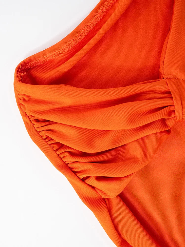 One Shoulder Backless Hollow Dress With Irregular Pleats And Tassel Patchwork
