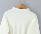 Lacing Up Bow Woodears O neck Open Buttons Through Crop Pointelle Knitted Cardigan Sweater Woman Jumper Knitwear