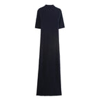Knit Black Long Flute Dress With Buckle Detail