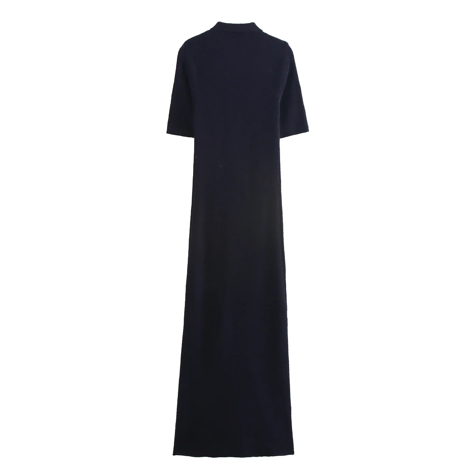 Knit Black Long Flute Dress With Buckle Detail