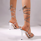 Crisscross Strap Stiletto Sandals With Lace Up Ankle Strap Round Toe High Heels