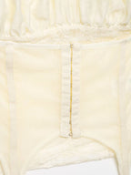 Female Slim Fit Square Neck Puff Sleeve Lace Ruched Corset Waist Short Blouse