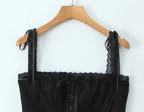 Golden Lace Ribbon Bow Corset Crop Top