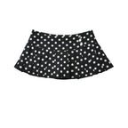 Black Polka Dot Pleated Mini With Shorts Lining Low Waist Skater Style Button Details