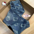 Kawaii Cartoon Print High Waist Wide Leg Jeans