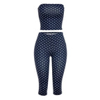 Vintage Polka Dot Two Piece Set Strapless Tube Top And Capri Pants