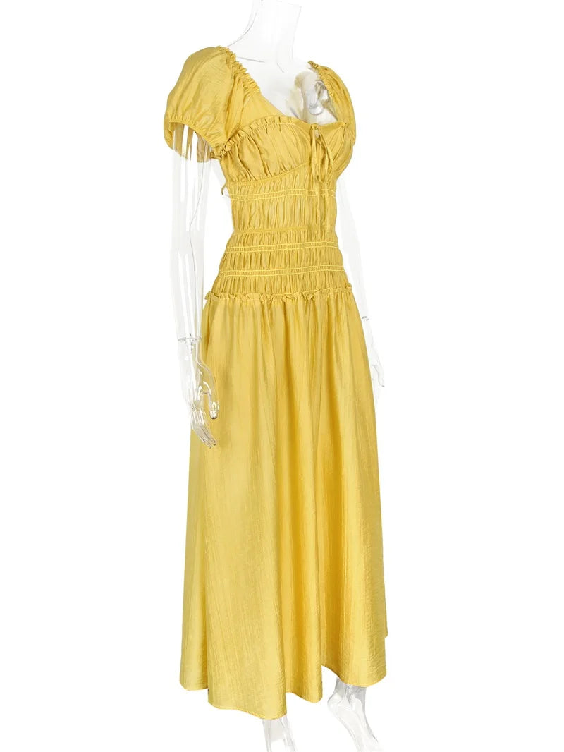 Vibrant Lace Up Back A Line Dress With Short Sleeves