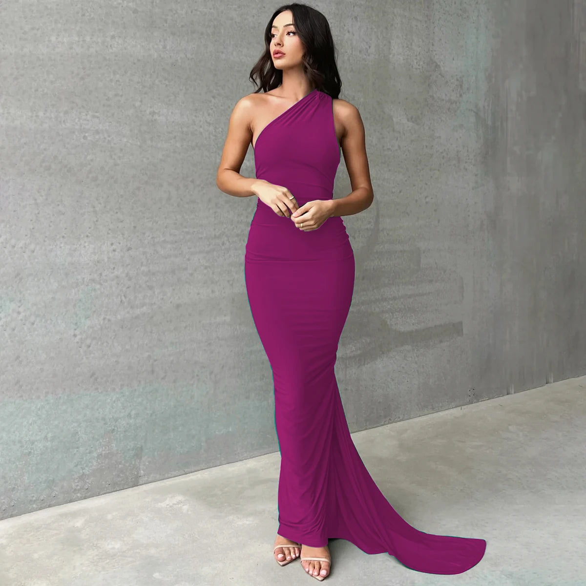 One Shoulder Backless Ruched Dress
